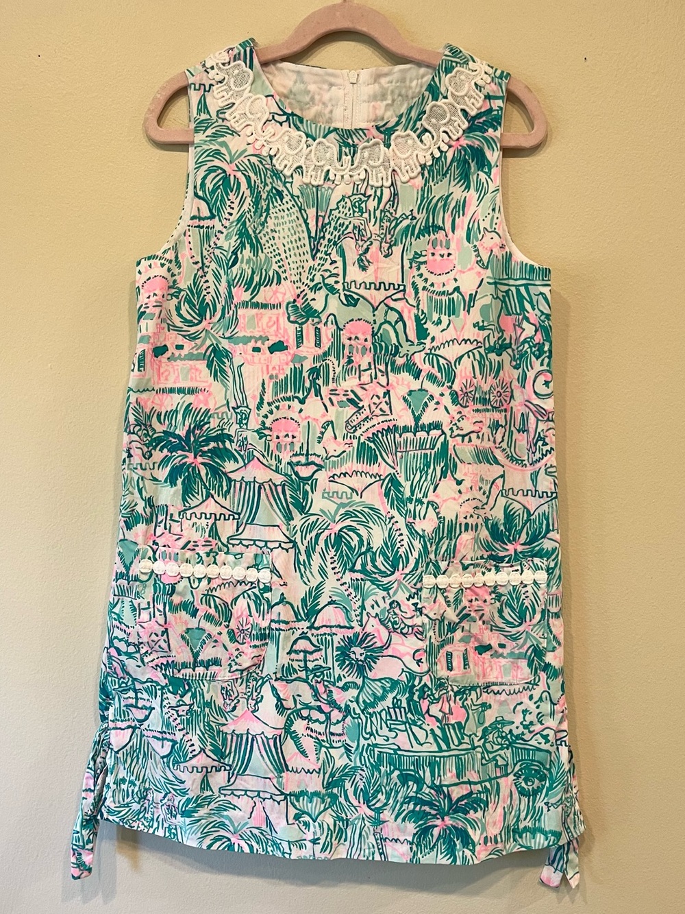 Lilly Pulitzer Pink & Teal Tropical Lace-Trim Sleeveless Dress